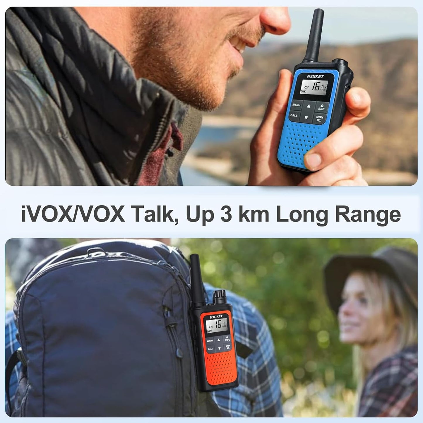 Walkie Talkies Long Range, NXGKET Rechargeable 2 Way Radio for Kids Adults 22 FRS Channels with NOAA Weather Alert, USB Walky Talky with 1800mAh Li-ion Battery for Family Game Outside Adventure Hiking