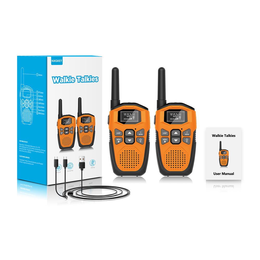 NXGKET Walkie Talkie Long Range 2 Pack ,Rechargeable 22 Channels Walky Talky 2 Way Radio with Built-in Batteries Gift for Kids Adults Outdoor Game Camping Hiking