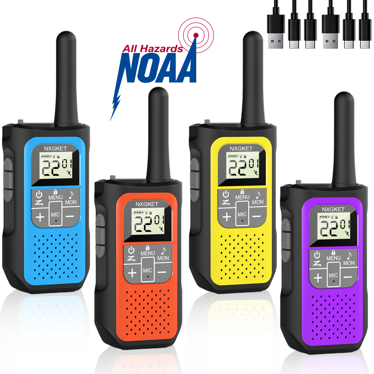 Walkie Talkies Long Range for Adults Kids Distance Rechargeable Walkie Talkies 4 Pack Waterproof with FRS 2-Way Radios Waki Taki NOAA VOX Built-in Li-ion Battery for Camping Hiking Biking Cruises