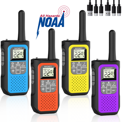 Walkie Talkies Long Range for Adults Kids Distance Rechargeable Walkie Talkies 4 Pack Waterproof with FRS 2-Way Radios Waki Taki NOAA VOX Built-in Li-ion Battery for Camping Hiking Biking Cruises