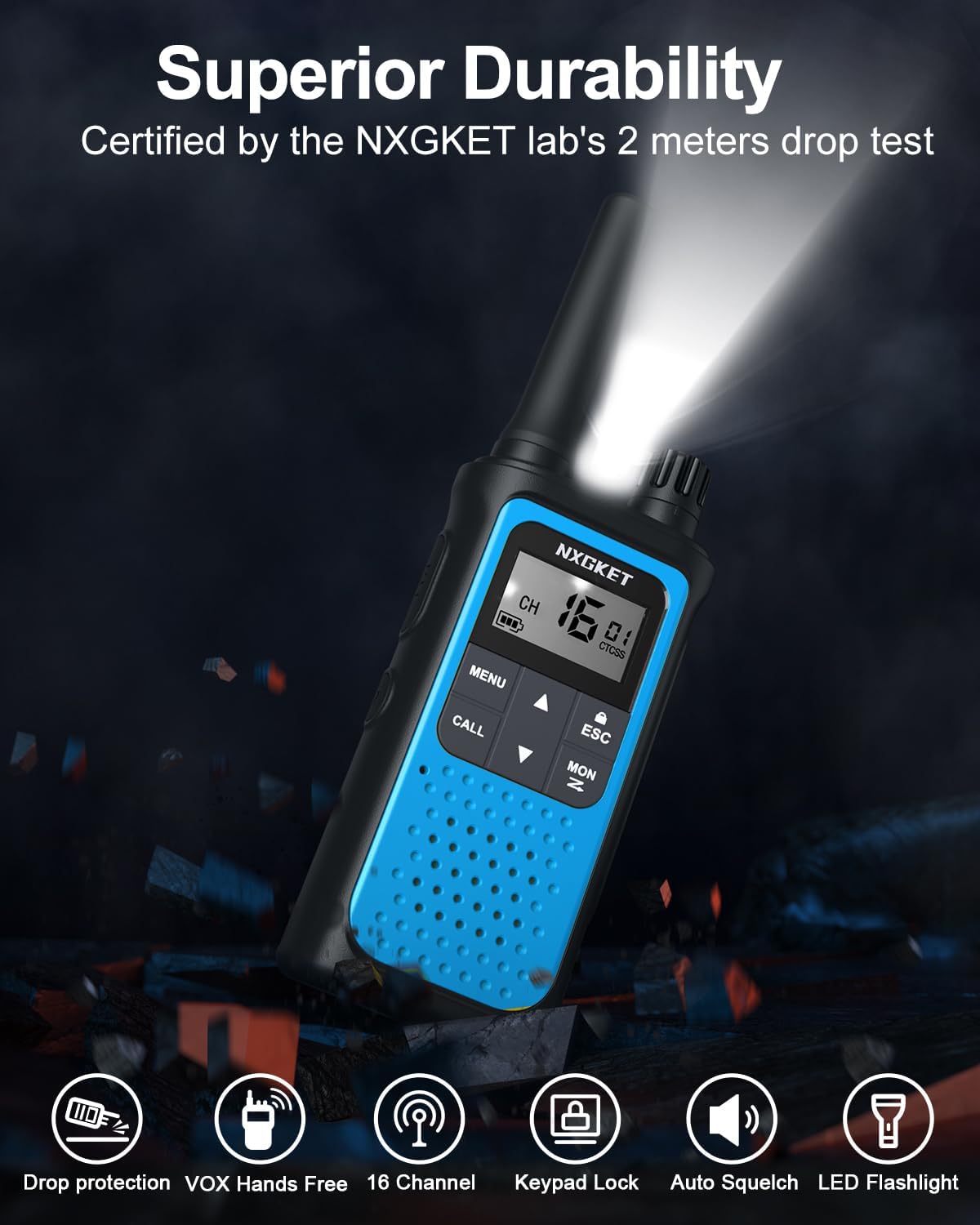 Walkie Talkies for Adults 3 Pack,Two Way Radios Long Range Rechargeable Walkie Talkies with Earpiece Jack Bulit-in 1800mAh Li-ion Battery,22 Channels,LED Flashlight,USB Charger,NOAA Walky Talky