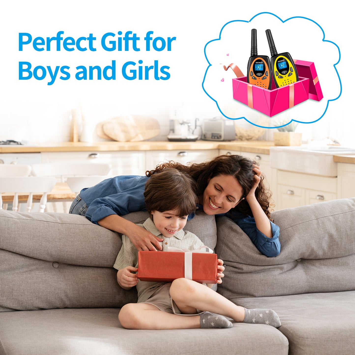 NXGKET Walkie Talkies for Kids 2 Pack, Rechargeable 2 Way Radios Walkie Talkies Adults Long Range with FRS 22 Channel 1200mAh Li-ion Battery USB-C Cable, Portable Walky Talky for Boys Girls Toy Gift