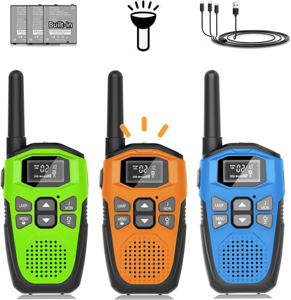 Walkie Talkies Long Range for Kids 3 Pack, DURLK Rechargeable 2 Way Radios 22 Channels with LED Flashlight, VOX, Clear Voice Type-C Charging Portable for Boys Girls Gift,Built-in Li-ion Batteries