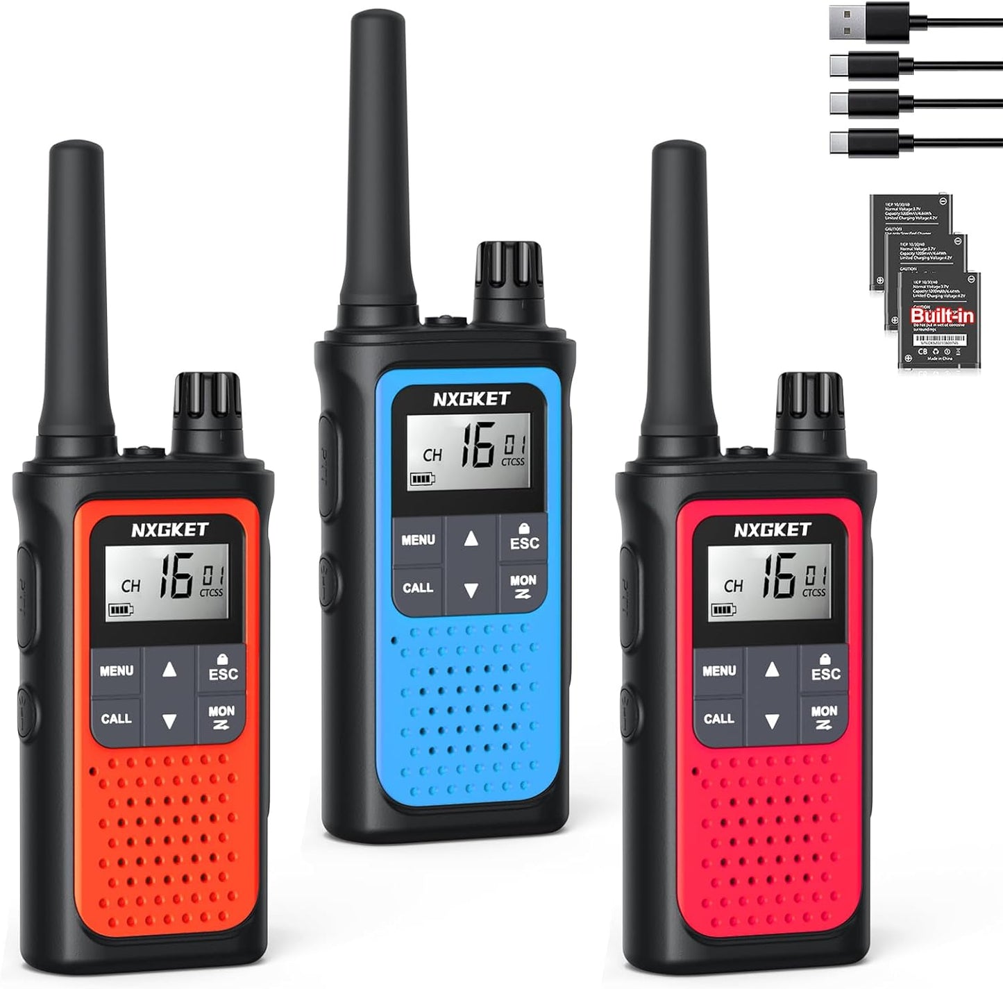 Walkie Talkies for Adults 3 Pack,Two Way Radios Long Range Rechargeable Walkie Talkies with Earpiece Jack Bulit-in 1800mAh Li-ion Battery,22 Channels,LED Flashlight,USB Charger,NOAA Walky Talky
