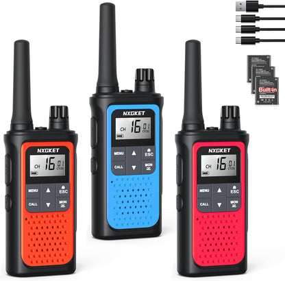 Walkie Talkies for Adults 3 Pack,Two Way Radios Long Range Rechargeable Walkie Talkies with Earpiece Jack Bulit-in 1800mAh Li-ion Battery,22 Channels,LED Flashlight,USB Charger,NOAA Walky Talky