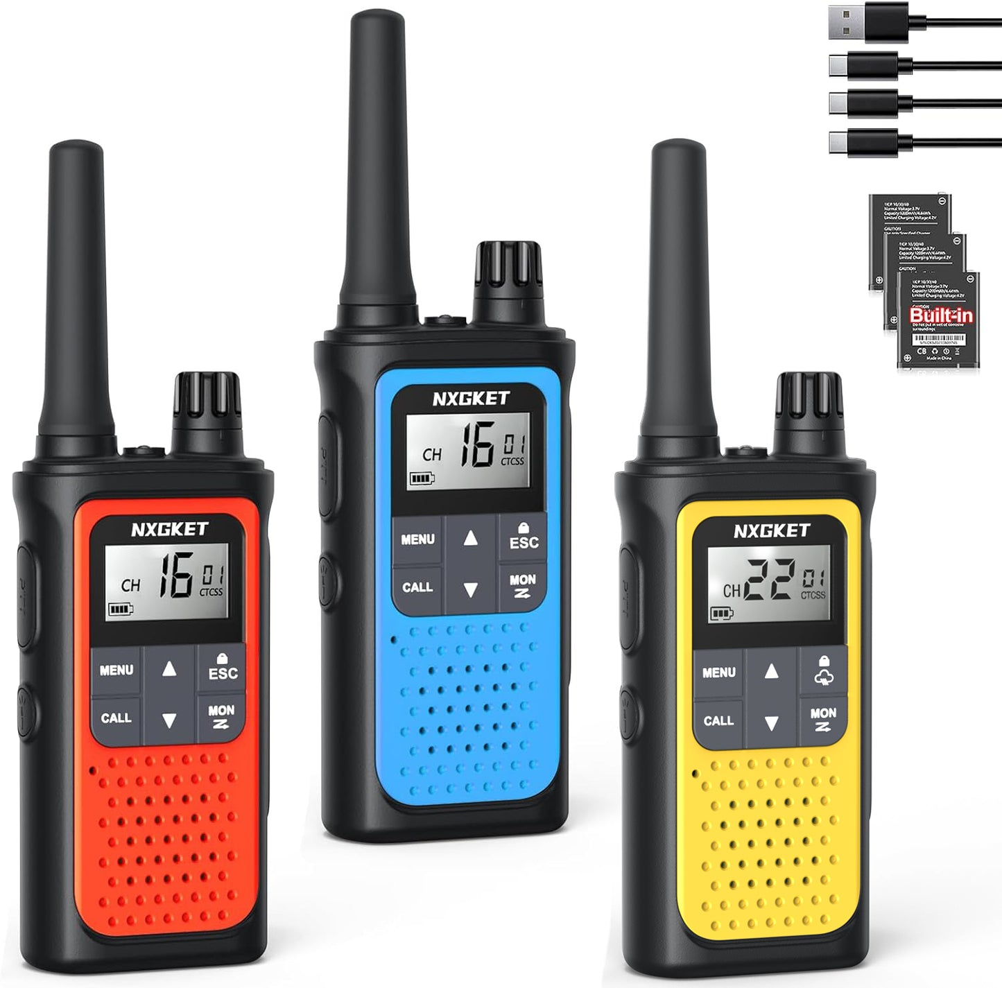 Walkie Talkies for Adults 3 Pack,Two Way Radios Long Range Rechargeable Walkie Talkies with Earpiece Jack Bulit-in 1800mAh Li-ion Battery,22 Channels,LED Flashlight,USB Charger,NOAA Walky Talky