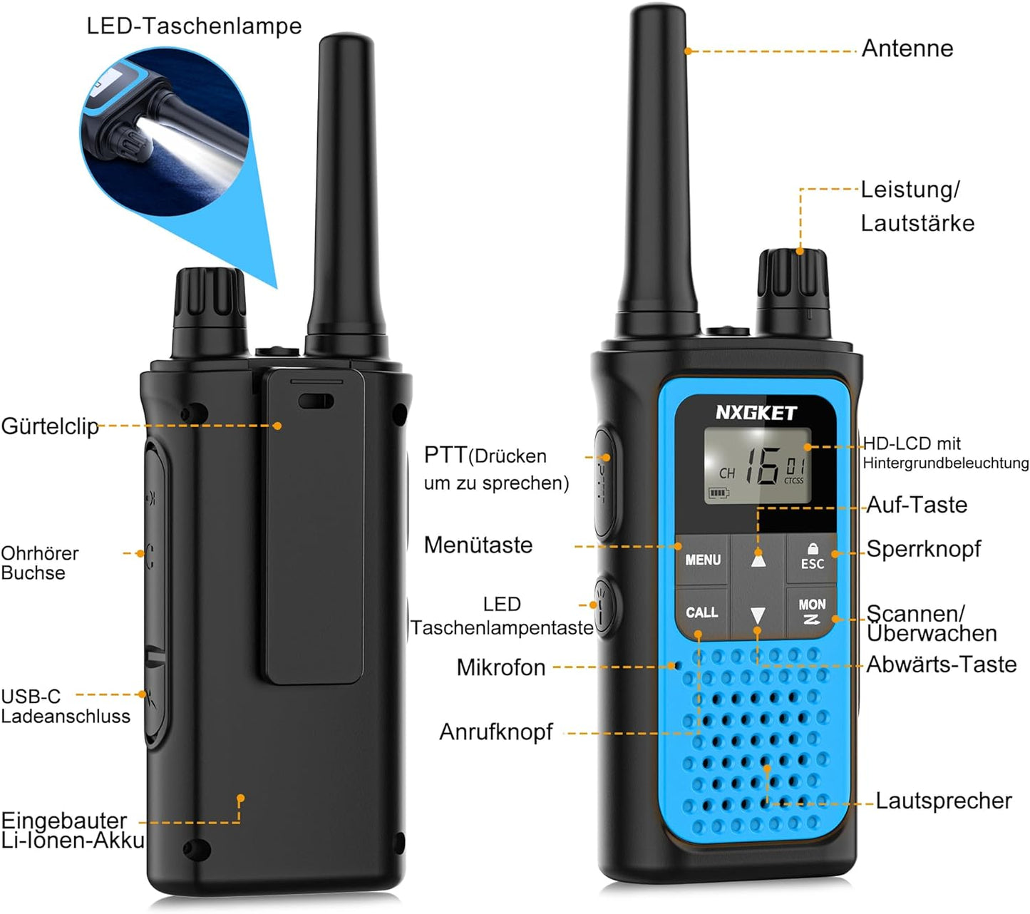 Walkie Talkies Long Range, NXGKET Rechargeable 2 Way Radio for Kids Adults 22 FRS Channels with NOAA Weather Alert, USB Walky Talky with 1800mAh Li-ion Battery for Family Game Outside Adventure Hiking