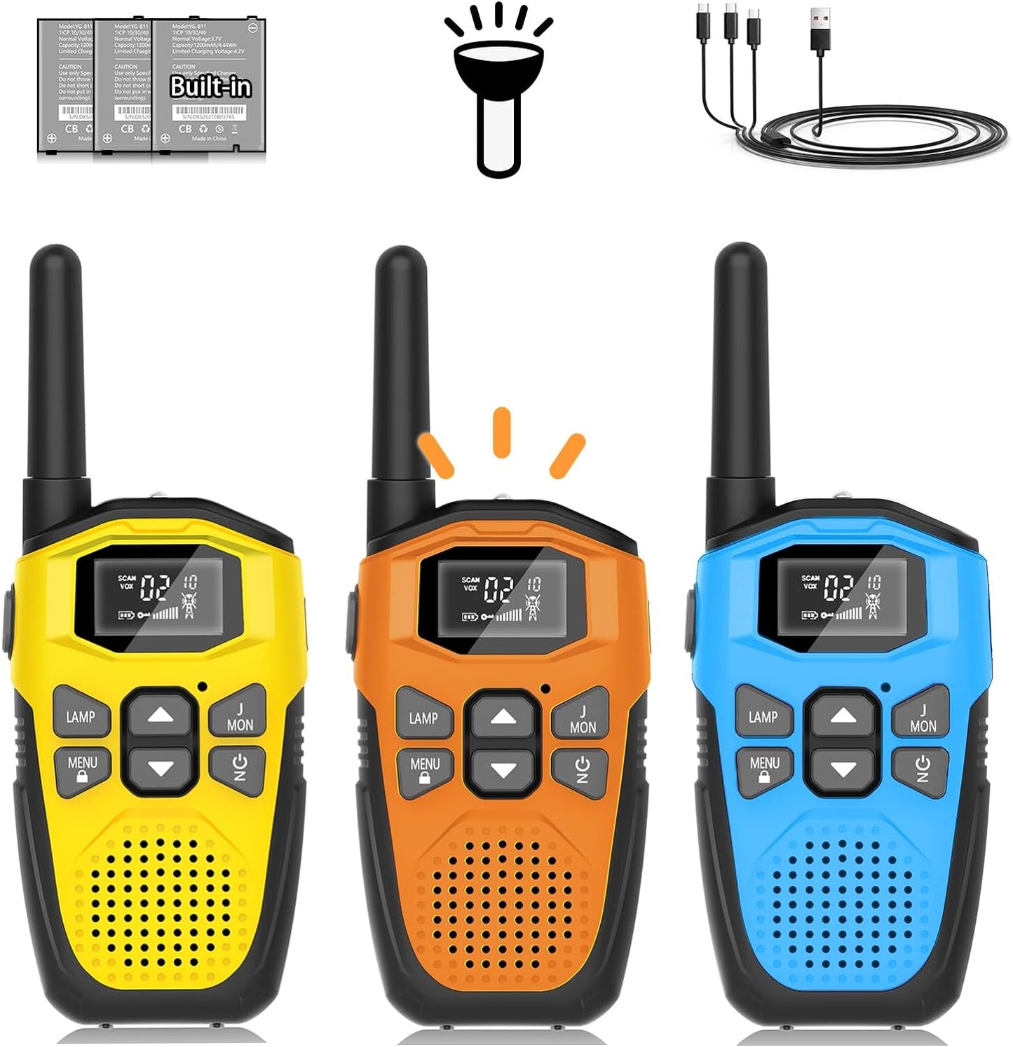 Walkie Talkies Long Range for Kids 3 Pack, DURLK Rechargeable 2 Way Radios 22 Channels with LED Flashlight, VOX, Clear Voice Type-C Charging Portable for Boys Girls Gift,Built-in Li-ion Batteries