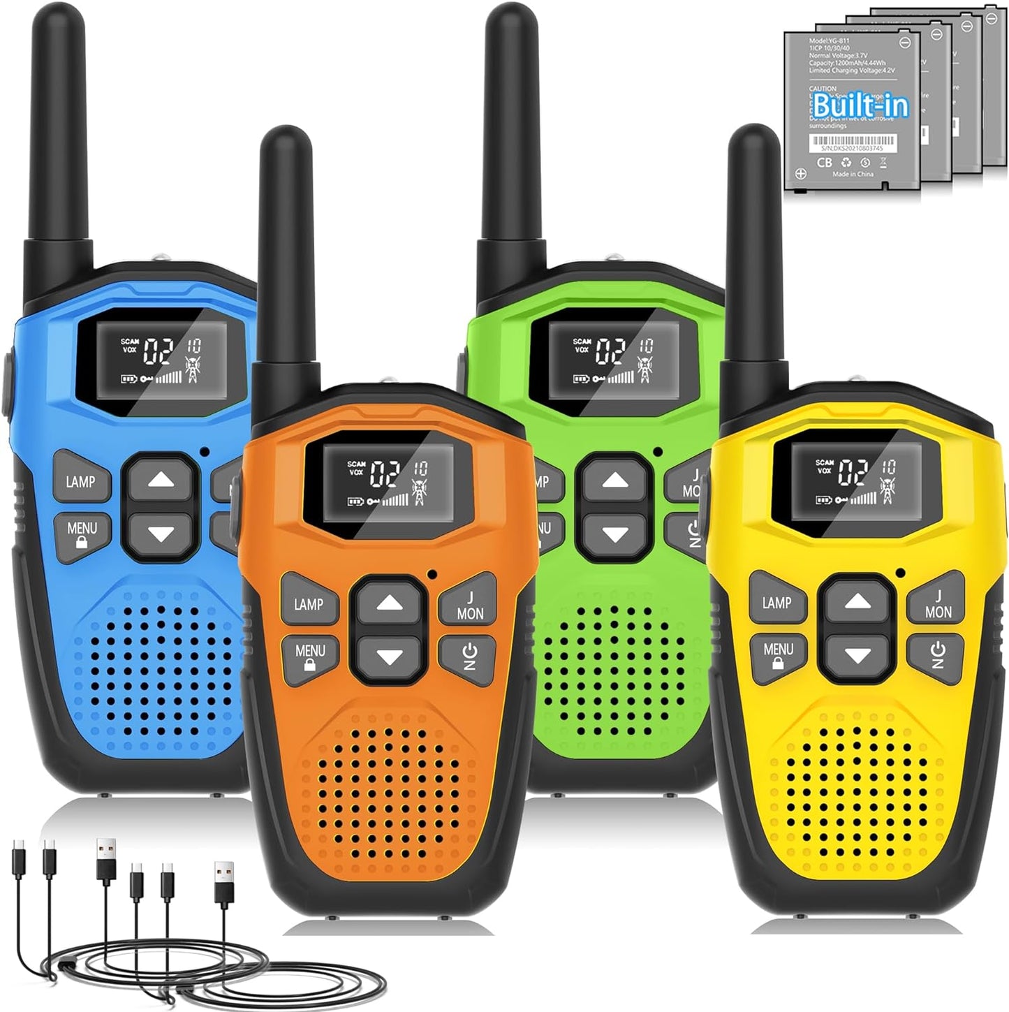 Walkie Talkie for Adult Long Range, NXGKET Rechargeable Walkie Talkies 4 Pack Built-in Li-ion Batteries 22 Channels with Type-C Charger Portable 2 Way Radio for Family Game Camping Hiking