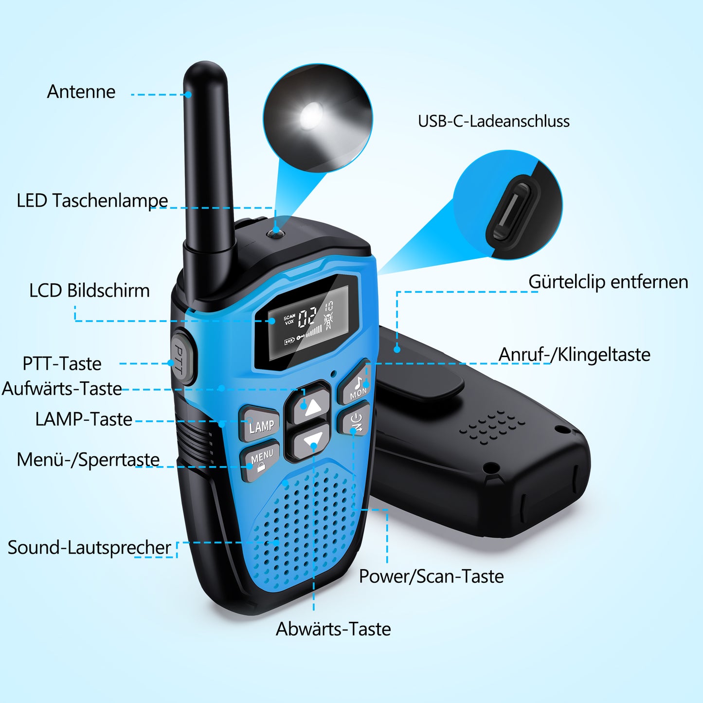 Walkie Talkies for Adults Long Range 4 Pack, NXGKET Rechargeable Kids Walky Talky with Built-In Li-Ion Battery, 16 Channels Radio with Type-C Charging Cable,VOX Function,LED Flashlight, for Camping
