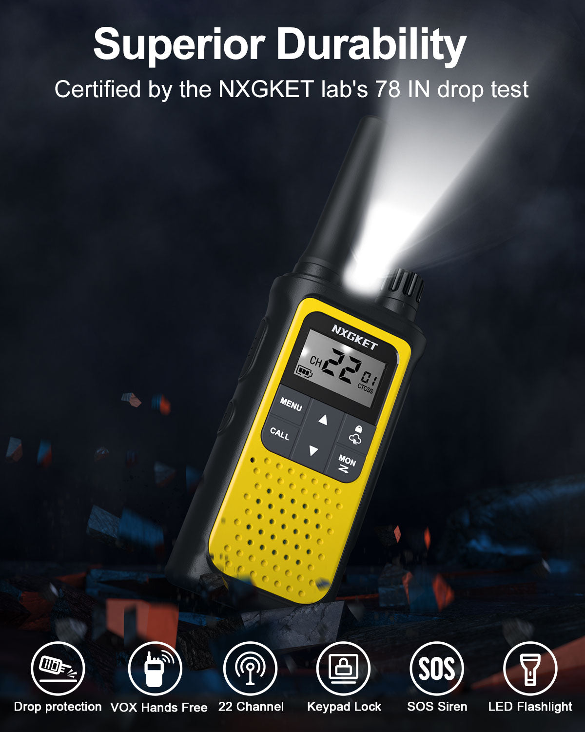 Walkie Talkies for Adults 3 Pack,Two Way Radios Long Range Rechargeable Walkie Talkies with Earpiece Jack Bulit-in 1800mAh Li-ion Battery,22 Channels,LED Flashlight,USB Charger,NOAA Walky Talky