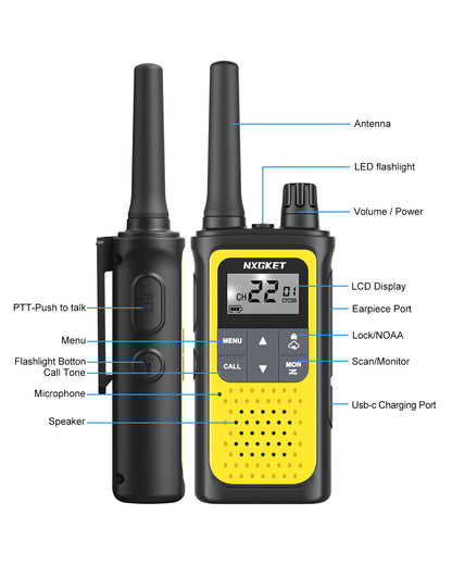 Walkie Talkies Long Range, NXGKET Rechargeable 2 Way Radio for Kids Adults 22 FRS Channels with NOAA Weather Alert, USB Walky Talky with 1800mAh Li-ion Battery for Family Game Outside Adventure Hiking