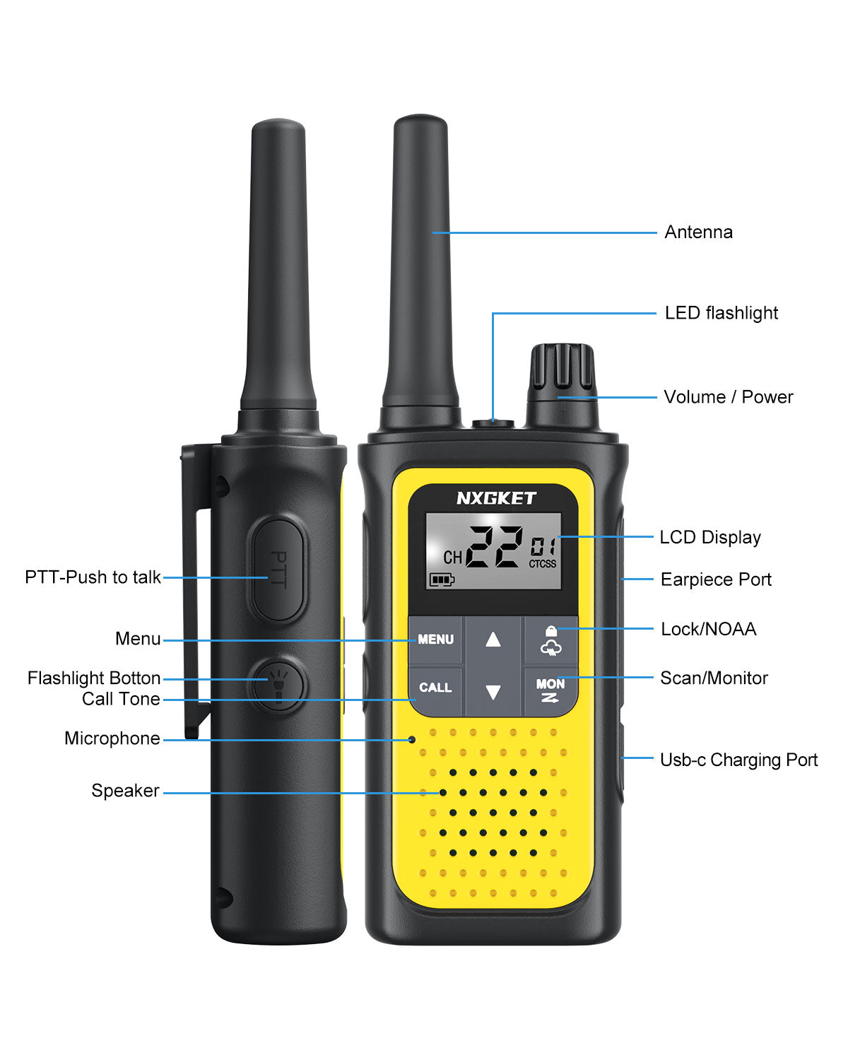 Walkie Talkies for Adults 3 Pack,Two Way Radios Long Range Rechargeable Walkie Talkies with Earpiece Jack Bulit-in 1800mAh Li-ion Battery,22 Channels,LED Flashlight,USB Charger,NOAA Walky Talky