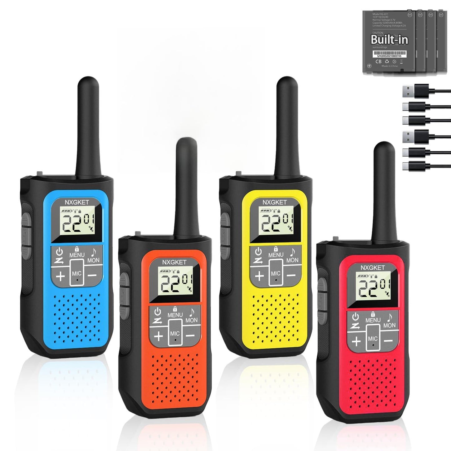 NXGKET Walkie Talkies for Kids Adults, 5 km Long Range, Rechargeable, Outdoor, Toys, Gifts, 4 Pack