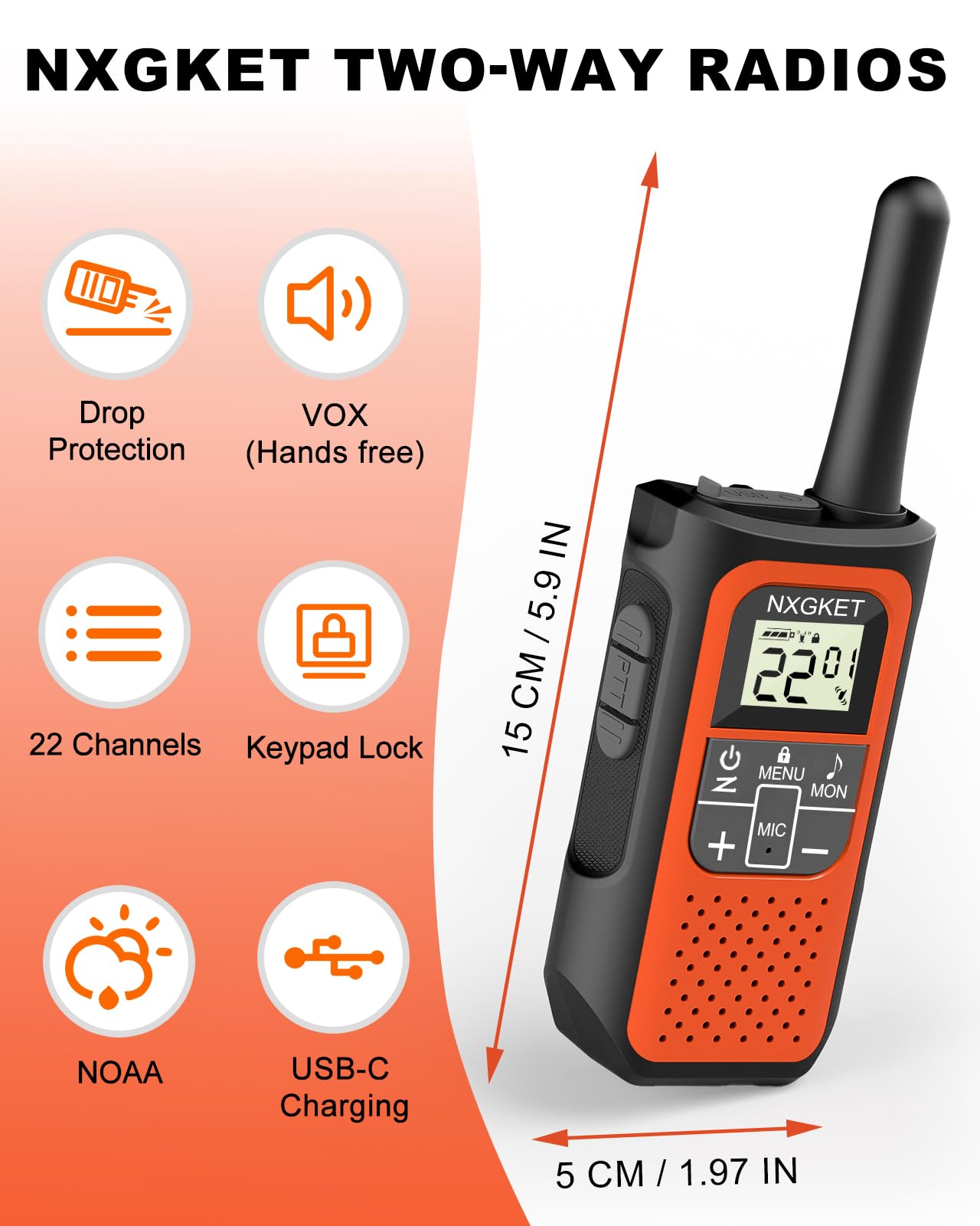 NXGKET Walkie Talkies for Kids Adults, 5 km Long Range, Rechargeable, Outdoor, Toys, Gifts, 4 Pack