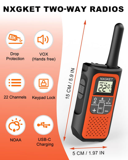 NXGKET Walkie Talkies for Kids Adults, 5 km Long Range, Rechargeable, Outdoor, Toys, Gifts, 4 Pack