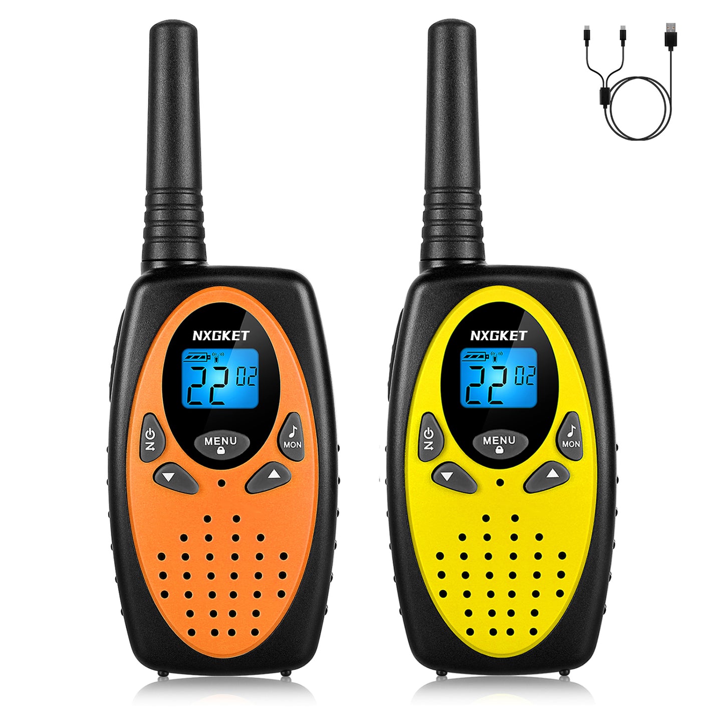 NXGKET Walkie Talkies for Kids 2 Pack, Rechargeable 2 Way Radios Walkie Talkies Adults Long Range with FRS 22 Channel 1200mAh Li-ion Battery USB-C Cable, Portable Walky Talky for Boys Girls Toy Gift