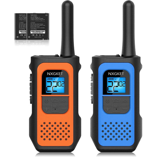 NXGKET Walkie Talkies for Adults 2 Pack, Rechargeable Long Range Walkie Talkie 2 Way Radios 22 Channels VOX Scan LCD Display with Li-ion Battery Type-C Cable for Gift Family Camping Hiking