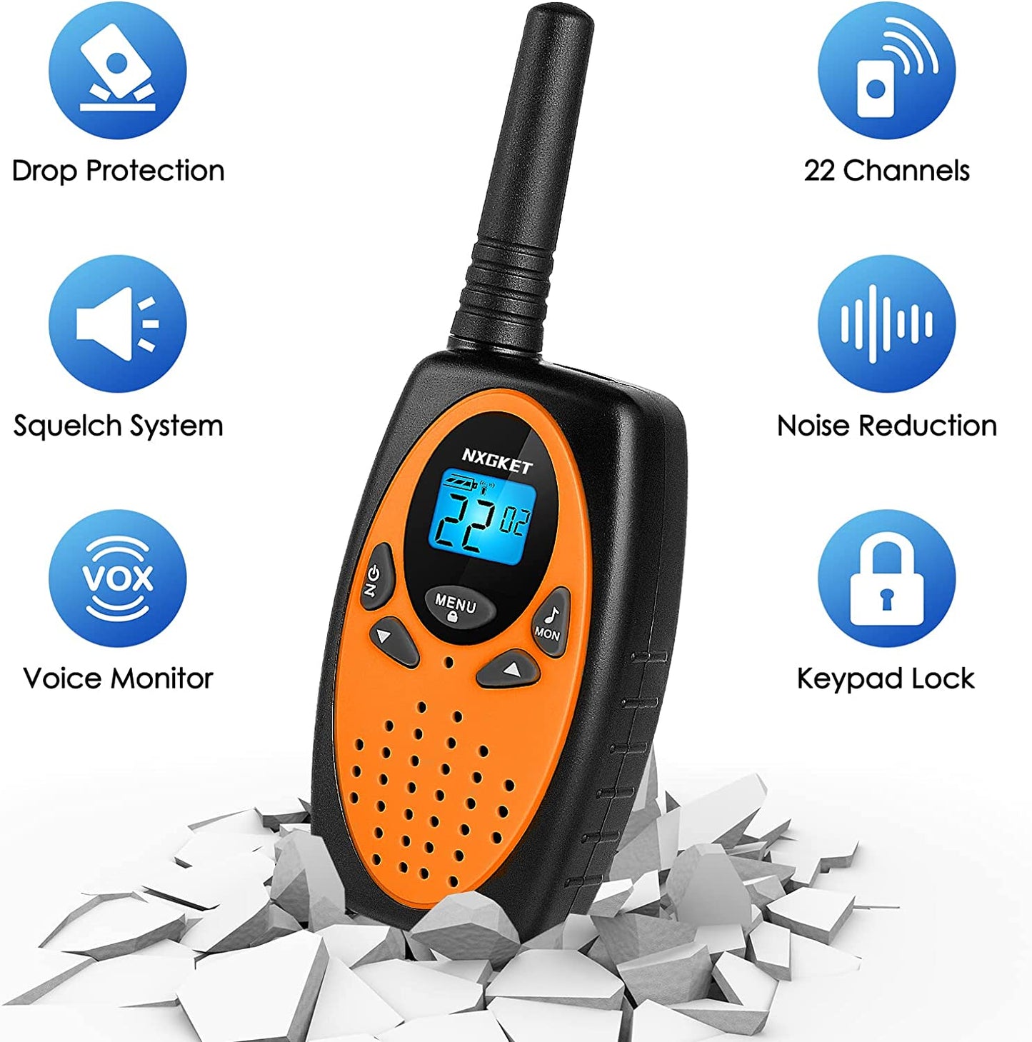 NXGKET Walkie Talkies for Kids 2 Pack, Rechargeable 2 Way Radios Walkie Talkies Adults Long Range with FRS 22 Channel 1200mAh Li-ion Battery USB-C Cable, Portable Walky Talky for Boys Girls Toy Gift