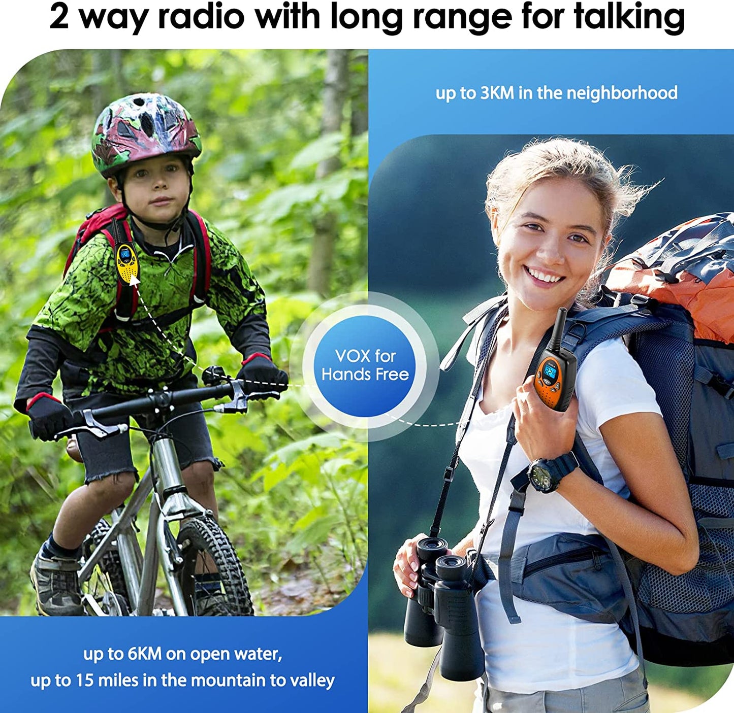 Walkie Talkies, NXGKET 4 Pack Long Range 22 Channel Two-Way Radios with  Rechargeable Batteries and USB Charger - For Adults, Biking, Camping, Hiking